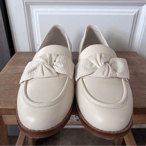 Quince Italian Leather Bow Penny Loafer Women’s Size 10 White Cream Bone Preppy - Picture 2 of 7